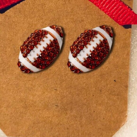 NEW! Sparkling Jeweled Football Stud Earrings - Picture 2 of 2
